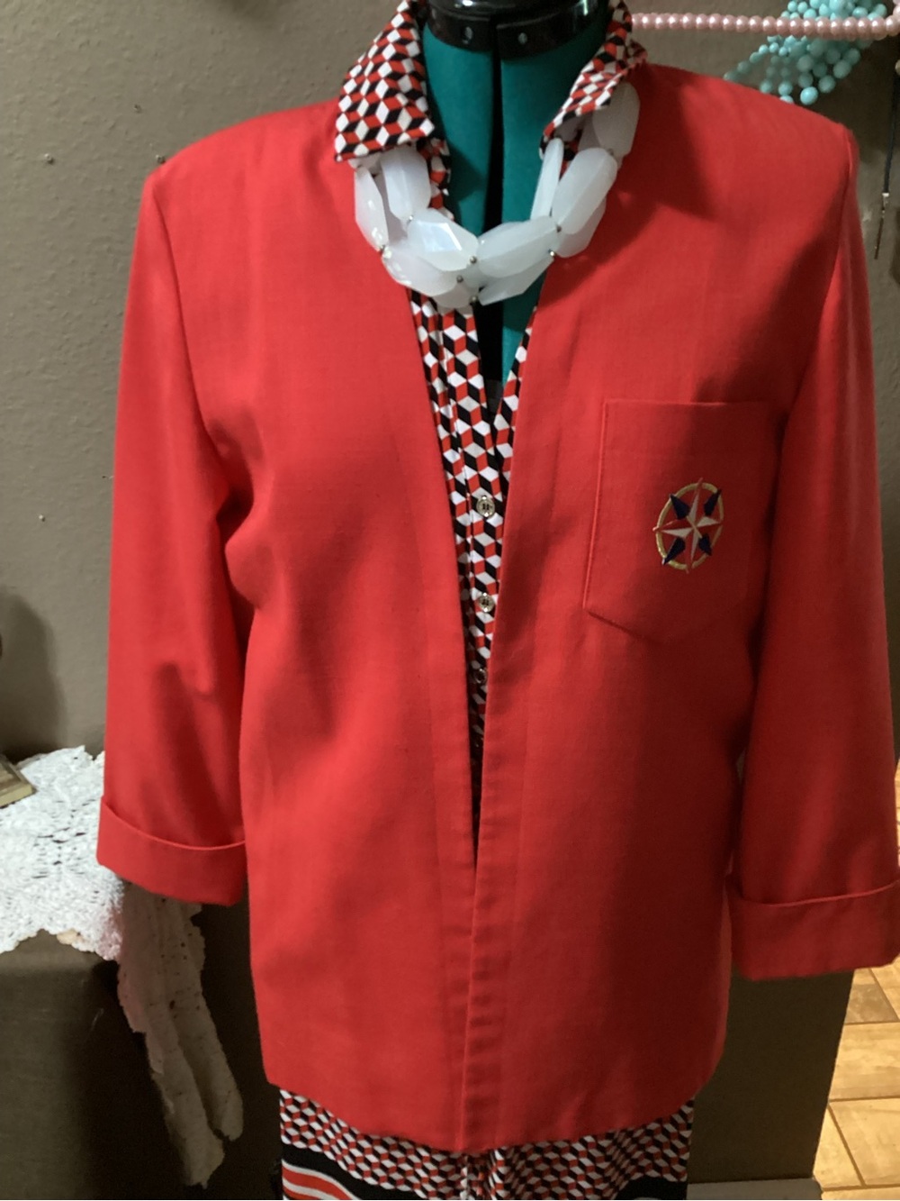 Bright Red Embroidered Pocket Jacket